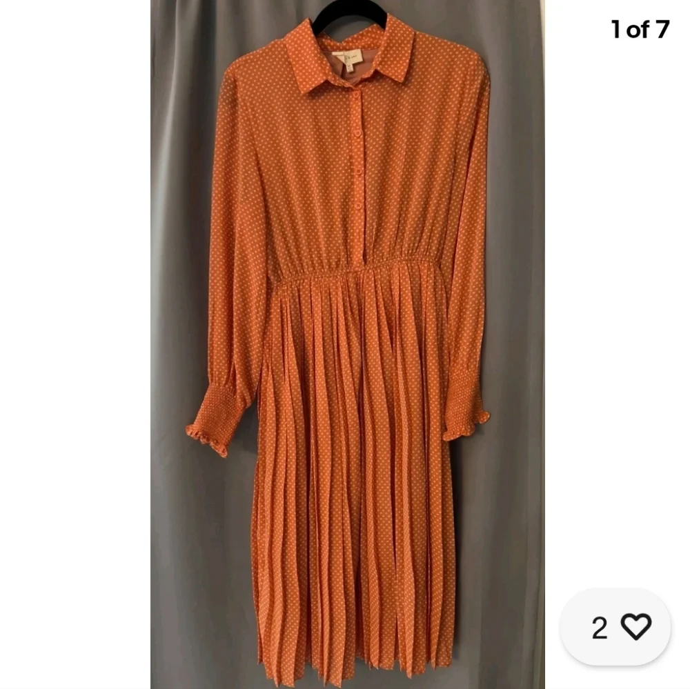 MELLO DAY Women's Orange Half Button Dotted Dress With Belt Size Large
